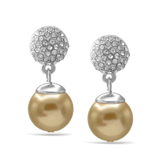 Silver Fire Ball Crystal And Champagine Pearl Drop Earrings # SQ321-10243565SCH(AB16/IC25)