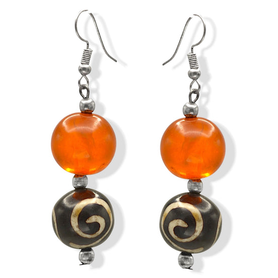 Amber and Brown Beads Drop Earrings#FWNK-2109-01-A-ER