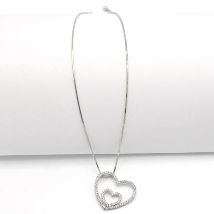 SILVER RHINESTONE HEART PENDANT NECKLACE  #N75514-CRY-RHOD (LD12)