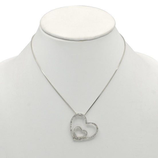 SILVER RHINESTONE HEART PENDANT NECKLACE  #N75514-CRY-RHOD (LD12)