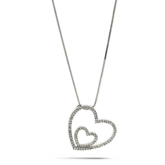 SILVER RHINESTONE HEART PENDANT NECKLACE  #N75514-CRY-RHOD (LD12)