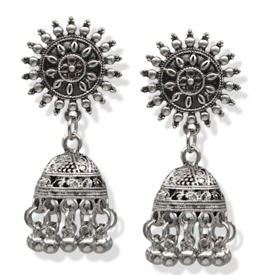 Silver Bead Oxidised Jhumka Earrings - Stylish, Fancy, and Ethnic#GFE6283(GE6)