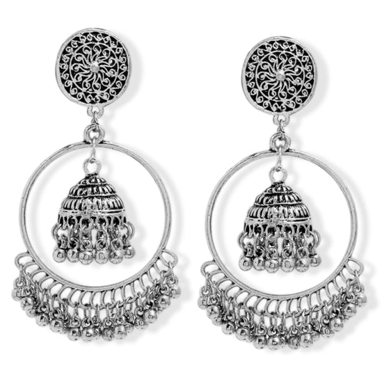 Silver-Tone Metal Indian Jhumka Earrings #GFE6281(GF5)