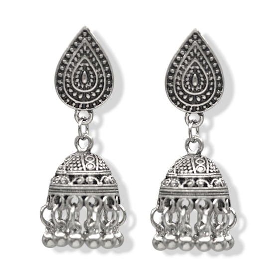 Silver-Tone Metal Indian Jhumka Earrings #GFE6280(GF17)