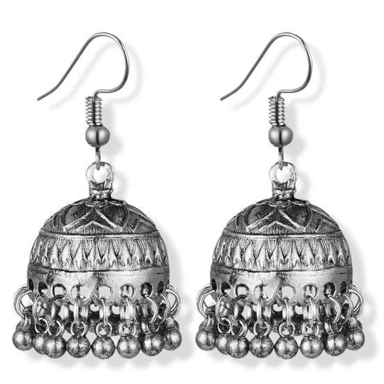 Silver-Tone Metal Indian Jhumka Earrings #GFE6284(GD8)