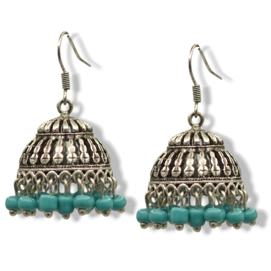 Silver and Turquoise Seed bead Jhumka Tassel earrings#GFE6289(GD8)