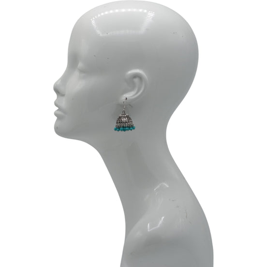 Silver and Turquoise Seed bead Jhumka Tassel earrings#GFE6289(GD8)