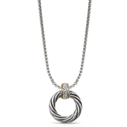 Two-Tone Round Crystal Pendant Necklace #13211NK