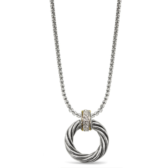 Two-Tone Round Crystal Pendant Necklace #13211NK