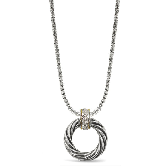 Two-Tone Round Crystal Pendant Necklace #13211NK