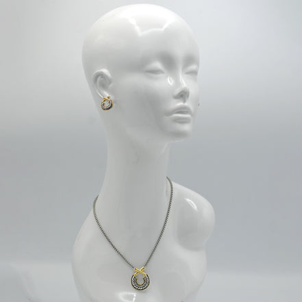 Two Tone classic Cable Pendant necklace #611091NK(FA19)