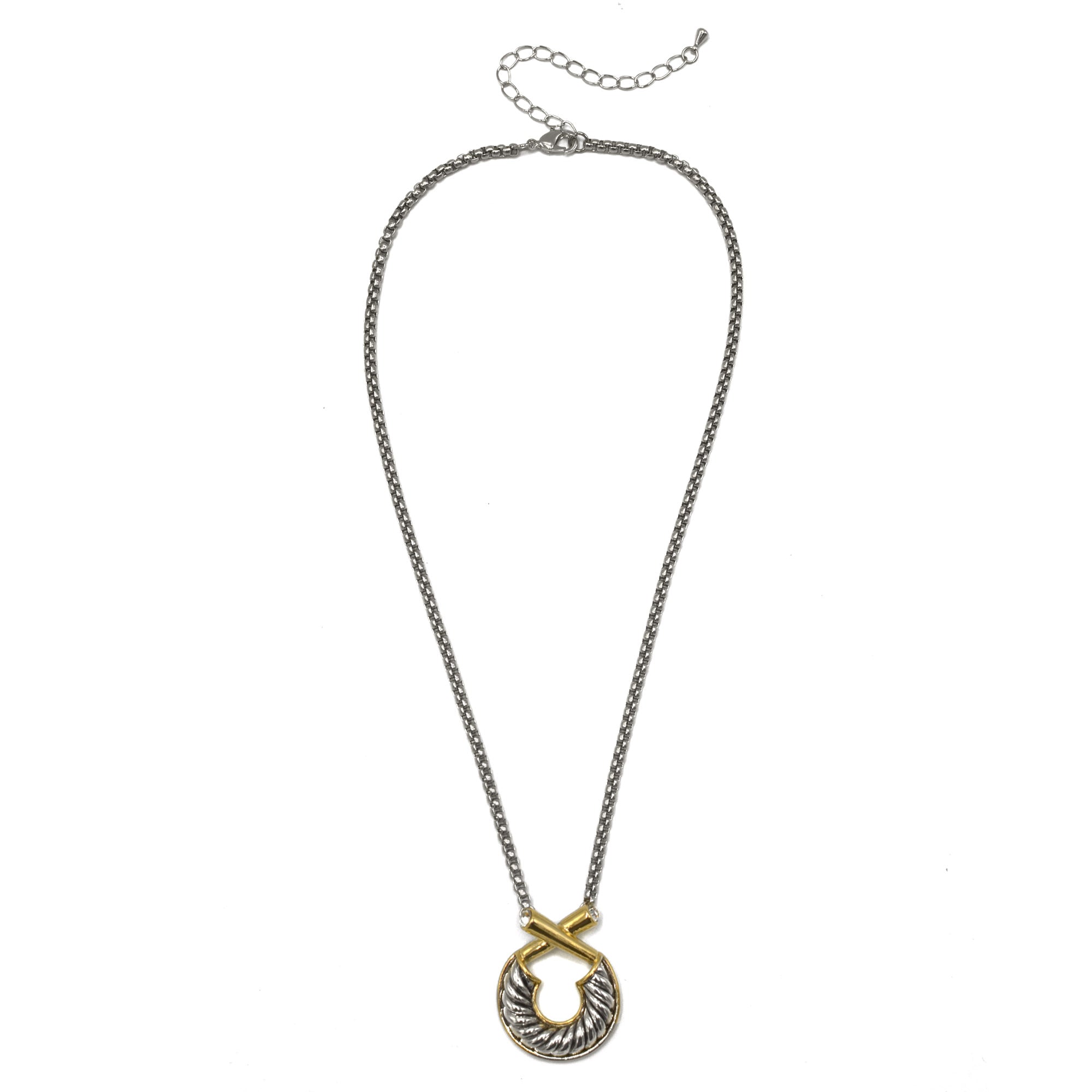 Two Tone classic Cable Pendant necklace #611091NK(FA19)