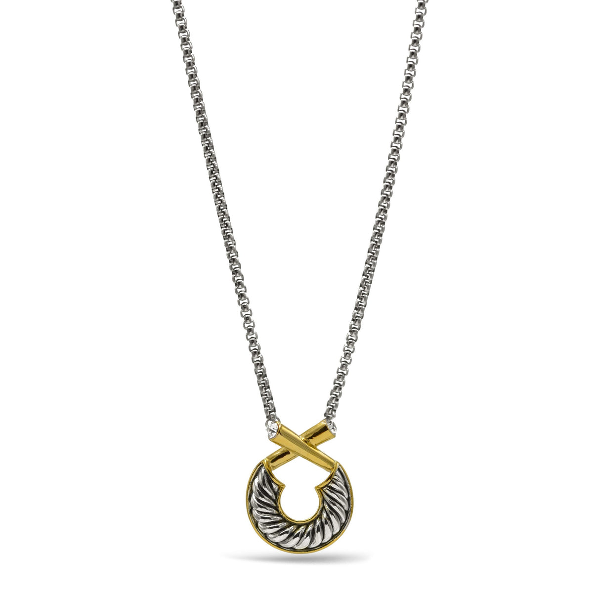 Two Tone classic Cable Pendant necklace #611091NK