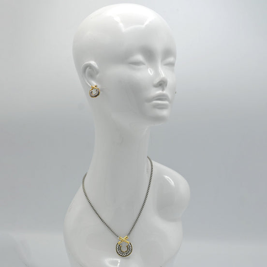 Two Tone classic Cable Pendant necklace #611091NK(FA19)