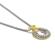 Two Tone classic Cable Pendant necklace #611091NK(FA19)