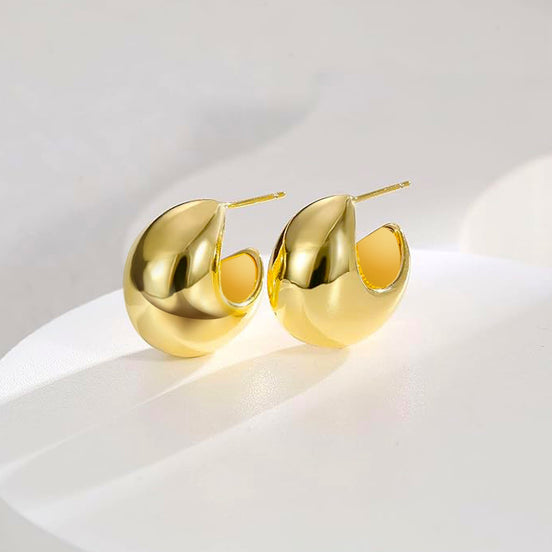 Gold Plated Chunky Lightweight Gold Hoop Earrings #GLE2940G(GE9)