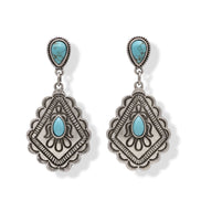 Boho Turquoise & Silver Drop Earrings 1.7