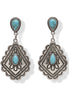 Boho Turquoise & Silver Drop Earrings 1.7"#HNE91027(LB14)