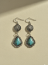 Boho Turquoise & Silver Drop Earrings – 2.3" Statement Dangles#HNE91028(LD13)