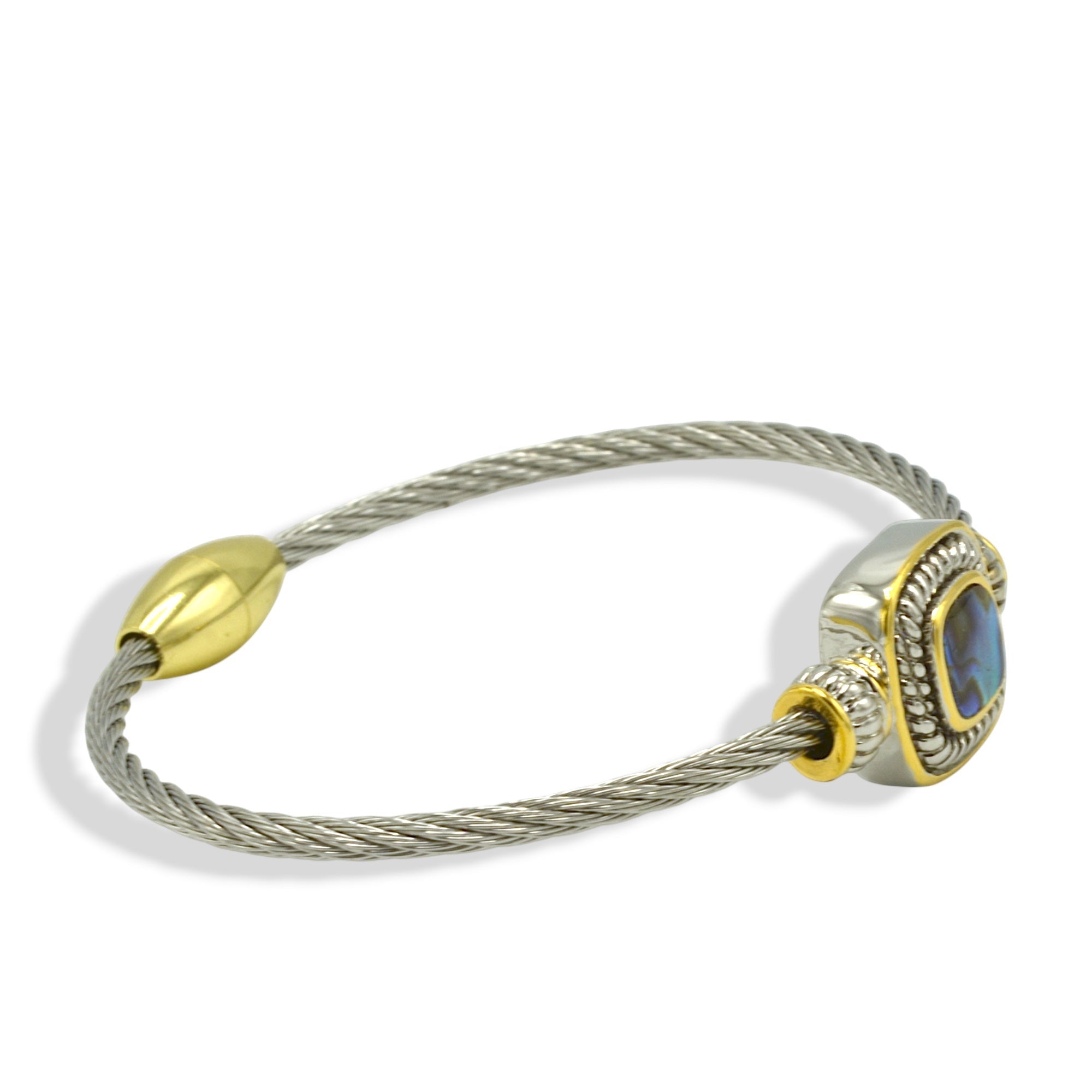 Premium Quality Two Tone Square abalony nature shell Twisted Rope Magnetic Clasp Bracelet #73014BR-ABAL