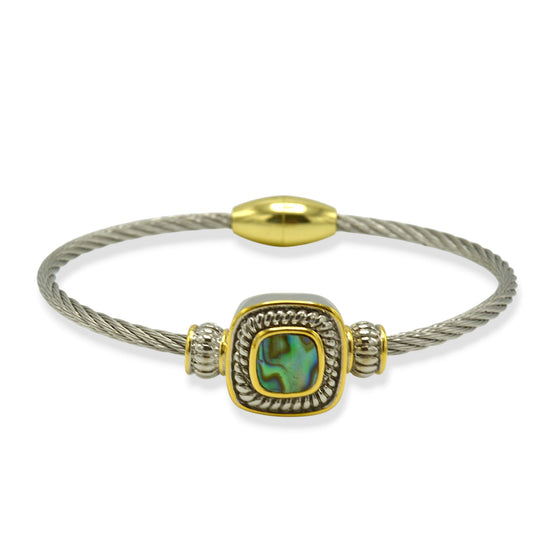Premium Quality Two Tone Square abalony nature shell Twisted Rope Magnetic Clasp Bracelet #73014BR-ABAL