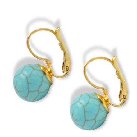 Gold-Tone & Faux Bead Drop Earrings with Lever Back 1"Inch  More Colors Available: Turquoise 🌊, Pink Champaign, Gold ⭐, and Black ⚫ #HNE90959