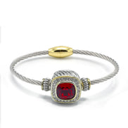 Two-Tone Twisted Cable Bangle Bracelet with Faux Ruby Cushion#93099BR-Red (FF13)
