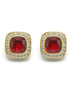 TWO TONE SQUARE RED CRYSTAL AND RHINESTONES ENGRAVED EARRINGS #93099ER-RED(FF13)