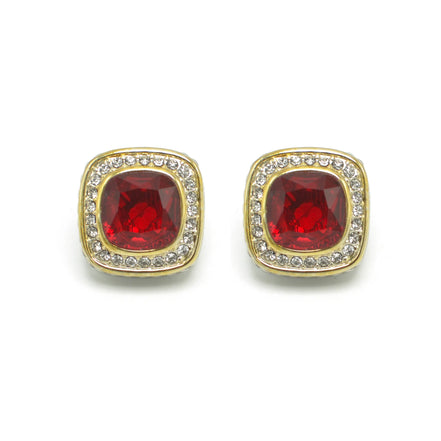 TWO TONE SQUARE RED CRYSTAL AND RHINESTONES ENGRAVED EARRINGS #93099ER-RED(FF13)