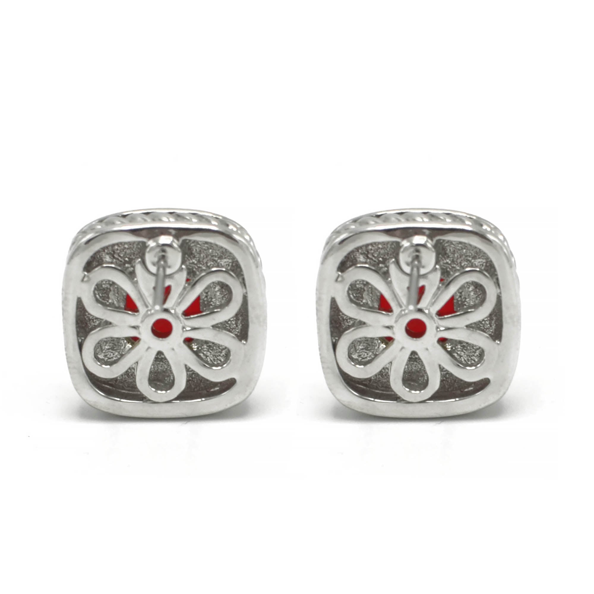 TWO TONE SQUARE RED CRYSTAL AND RHINESTONES ENGRAVED EARRINGS #93099ER-RED(FF13)