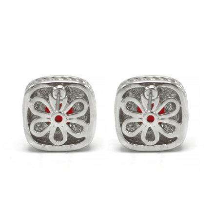 TWO TONE SQUARE RED CRYSTAL AND RHINESTONES ENGRAVED EARRINGS #93099ER-RED(FF13)