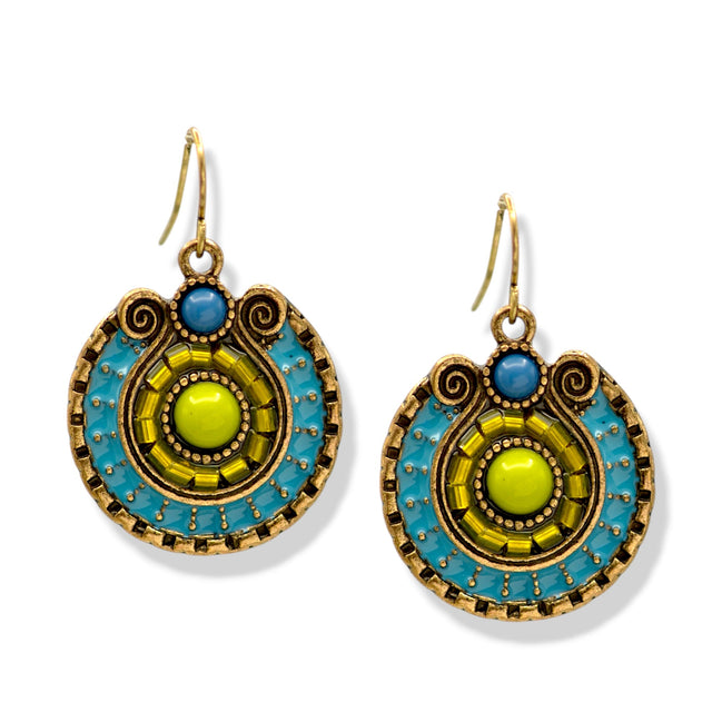 Boho Statement Earrings – Gold Dangle with Intricate Beadwork, 1.5 🎨 Color Options Available:💜 Purple & Gold 🔵 Blue & Olive 🟠 Orange & Brown #SE25049GD(NB16)