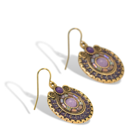 Boho Statement Earrings – Gold Dangle with Intricate Beadwork, 1.5 🎨 Color Options Available:💜 Purple & Gold 🔵 Blue & Olive 🟠 Orange & Brown #SE25049GD(NB16)