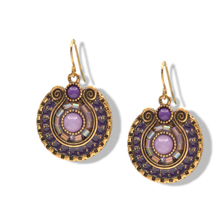 Boho Statement Earrings – Gold Dangle with Intricate Beadwork, 1.5 🎨 Color Options Available:💜 Purple & Gold 🔵 Blue & Olive 🟠 Orange & Brown #SE25049GD(NB16)