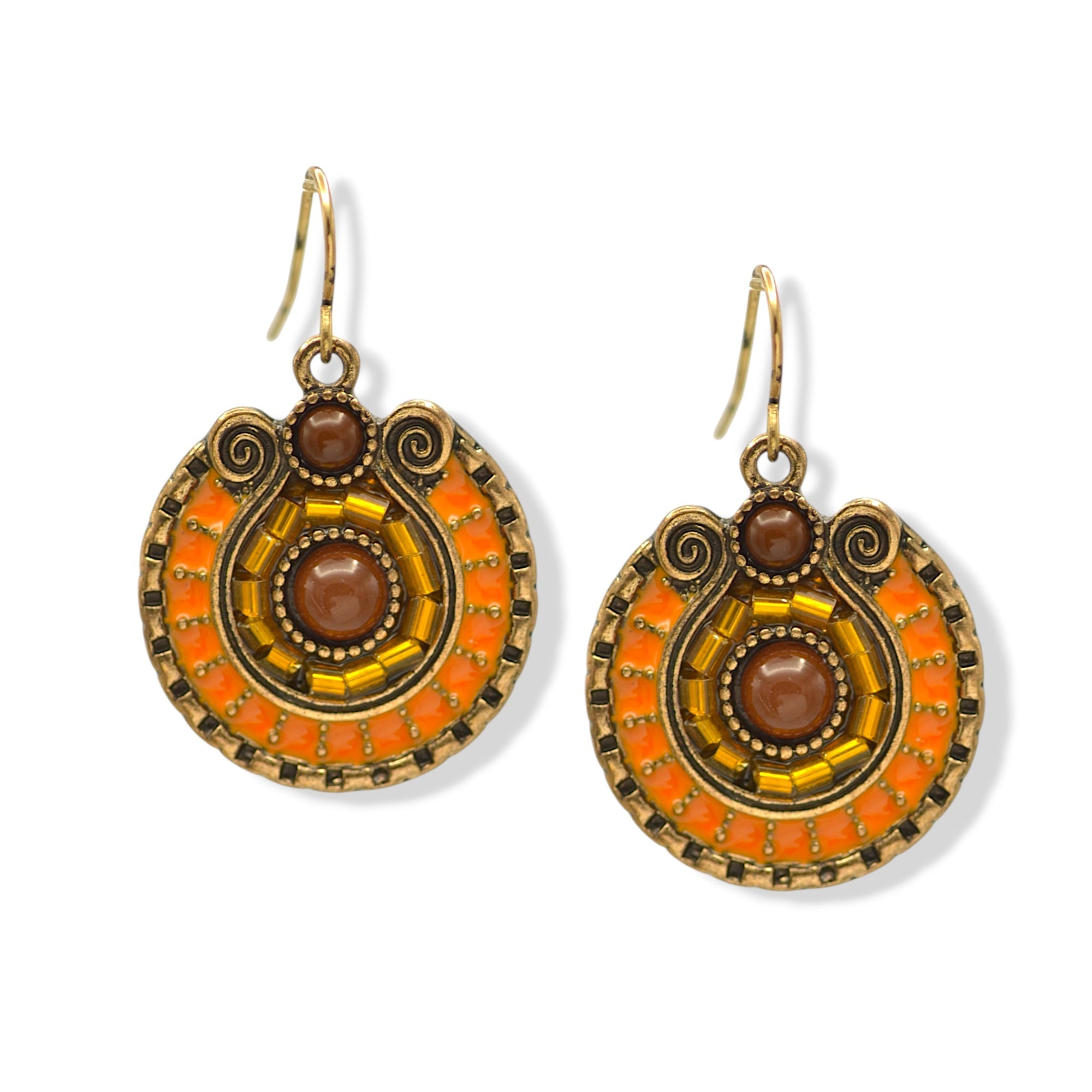 Boho Statement Earrings – Gold Dangle with Intricate Beadwork, 1.5 🎨 Color Options Available:💜 Purple & Gold 🔵 Blue & Olive 🟠 Orange & Brown #SE25049GD(NB16)