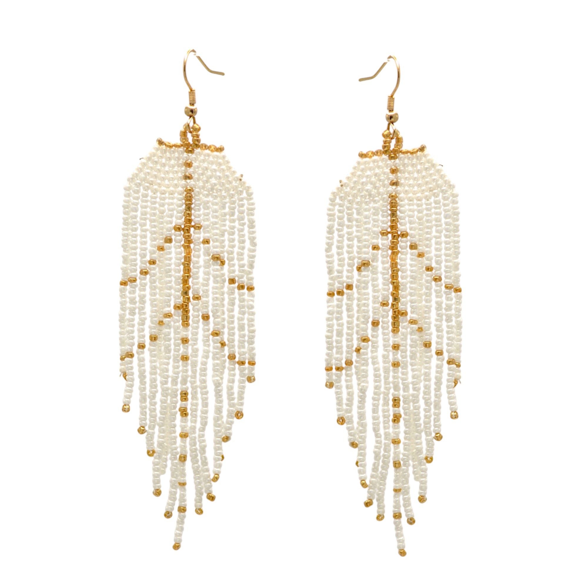 White and Gold Bohemian Seed Bead Long Tassel Earrings#SH-ER-1194(TE16)