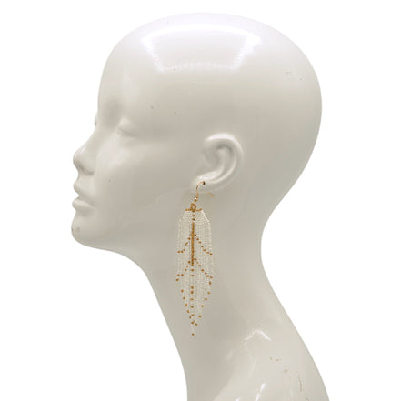 White and Gold Bohemian Seed Bead Long Tassel Earrings#SH-ER-1194(TE16)
