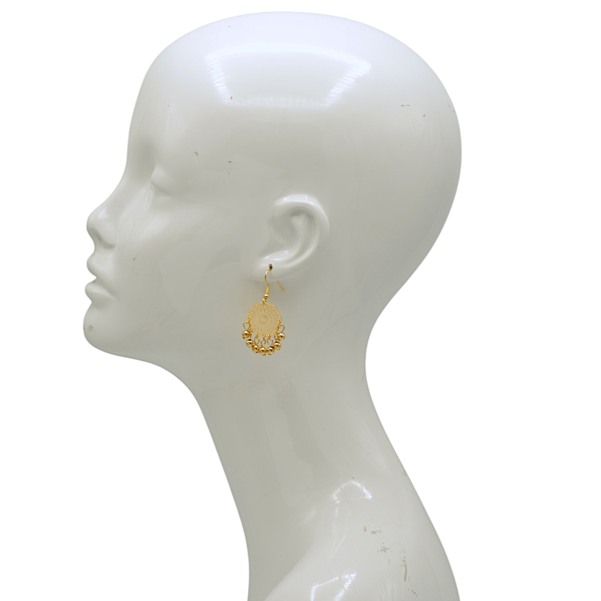 Gold or Rhodium round filigree drop Earrings #HNE91037(MH3)
