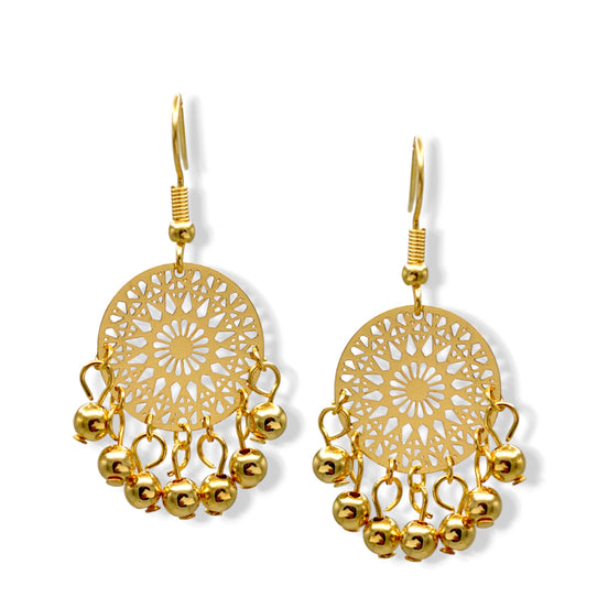 Gold or Rhodium round filigree drop Earrings #HNE91037(MH3)