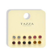 Tazza Crystal Collection: 6-Pair Multi-Color Stud Earring Set 8mm#GFE6444(OG22)