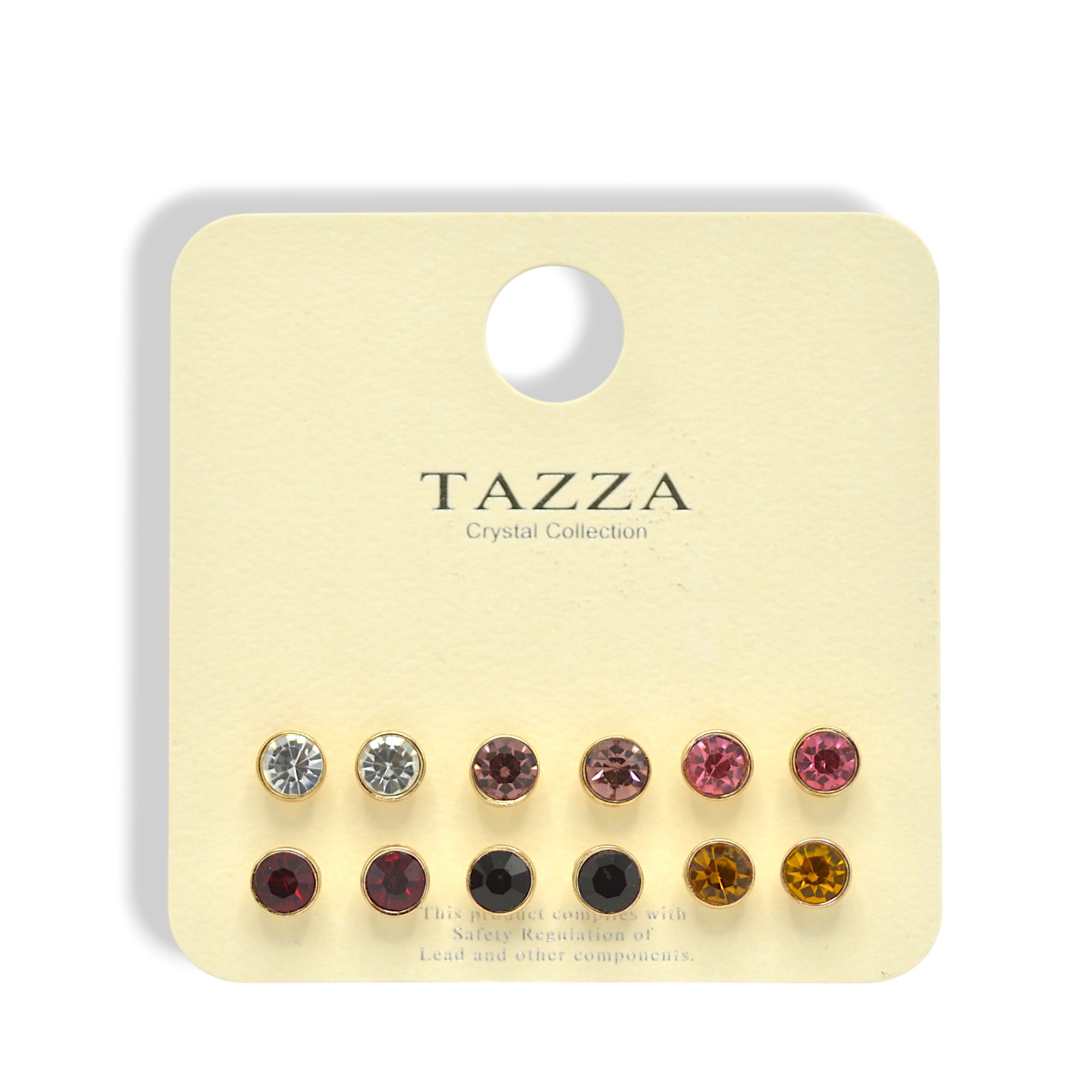 Tazza Crystal Collection: 6-Pair Multi-Color Stud Earring Set 8mm#GFE6444(OG22)