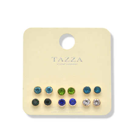 Tazza Crystal Collection: 6-Pair Multi-Color Stud Earring Set 8mm#GFE6445(OG23)