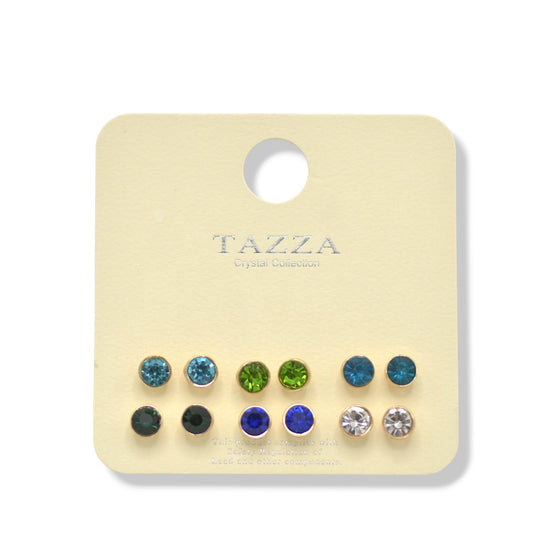 Tazza Crystal Collection: 6-Pair Multi-Color Stud Earring Set 8mm#GFE6445(OG23)