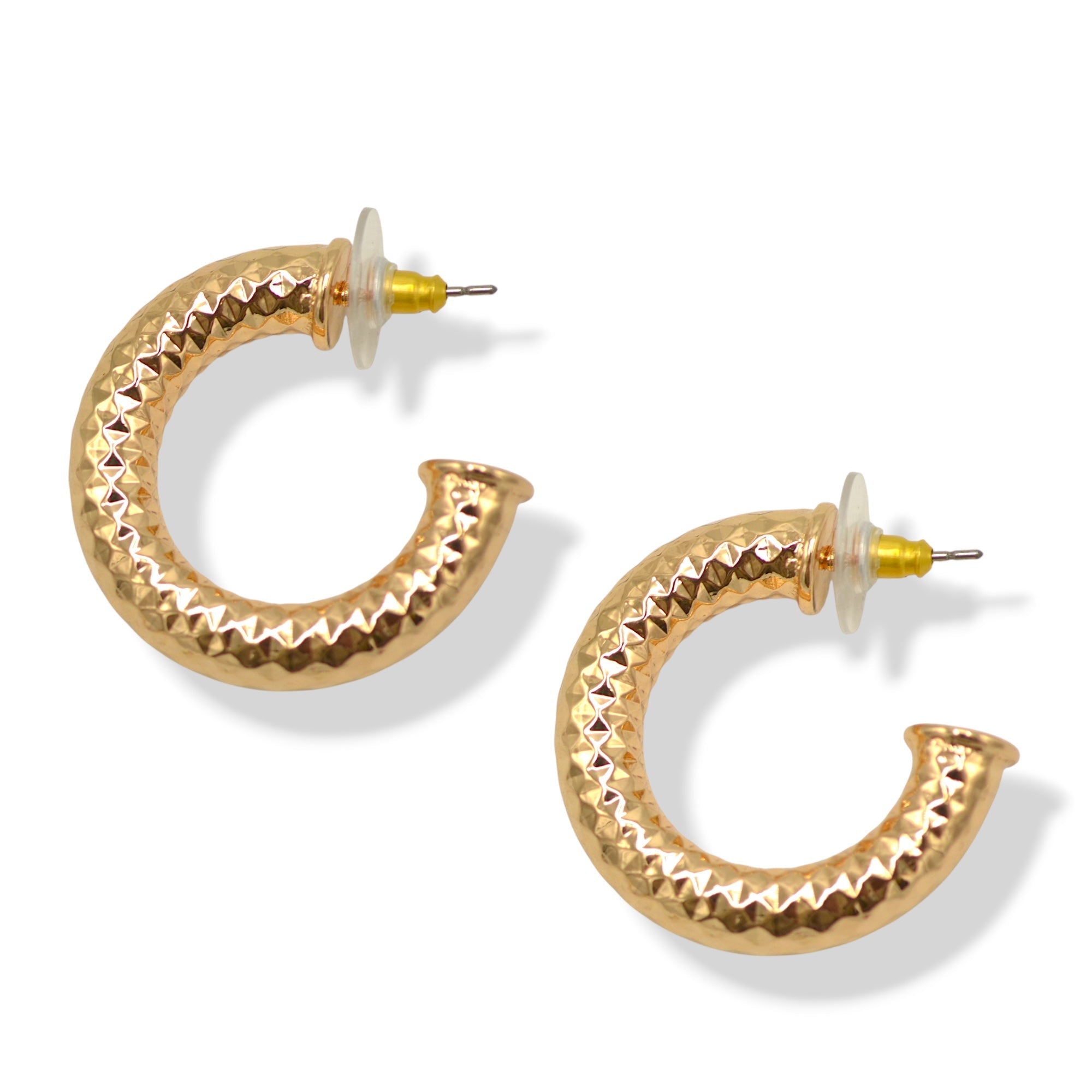 Textured Gold Tone Huggie Hoop Earrings with Post Back (1.25