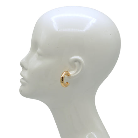 Textured Gold Tone Huggie Hoop Earrings with Post Back (1.25")#GFE6446(SF16)