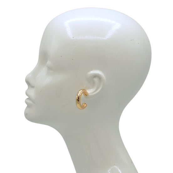 Textured Gold Tone Huggie Hoop Earrings with Post Back (1.25")#GFE6446(SF16)