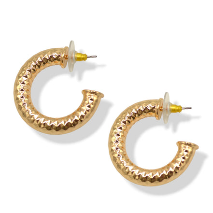 Textured Gold Tone Huggie Hoop Earrings with Post Back (1.25")#GFE6446(SF16)