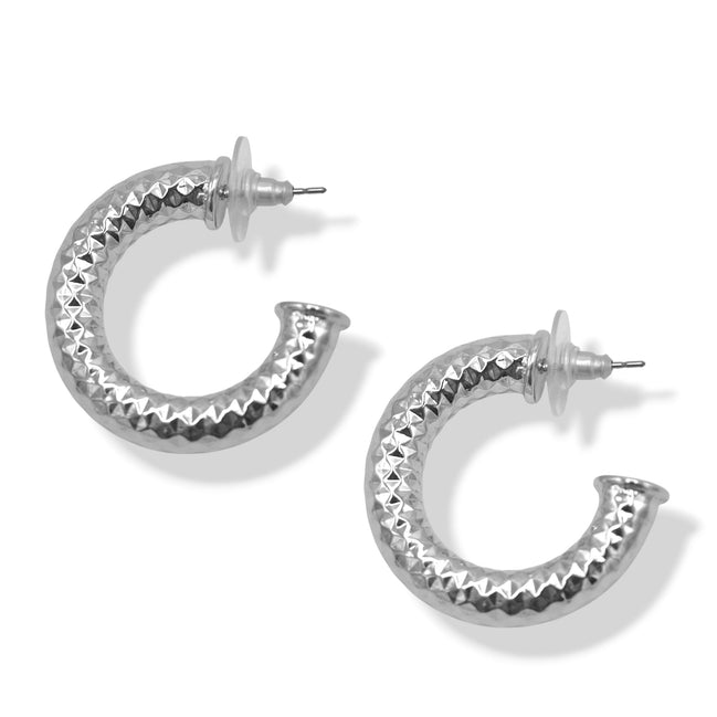 Textured Gold Tone Huggie Hoop Earrings with Post Back  (1.25")#GFE6447(SF16)