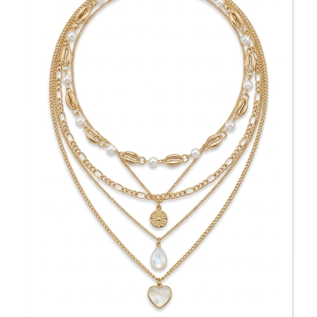 5 separate Necklace with Gold Cowrie Shells & Pearls #GFN5497(OH2)