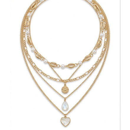 5 separate Necklace with Gold Cowrie Shells & Pearls #GFN5497(OH2)